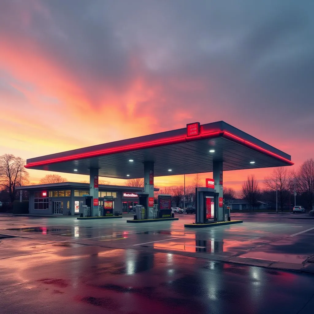 Estación de servicio al amanecer