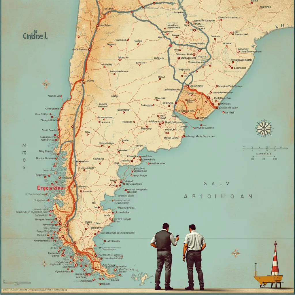 Mapa de Argentina con puntos marcando ubicaciones estratégicas de estaciones de servicio