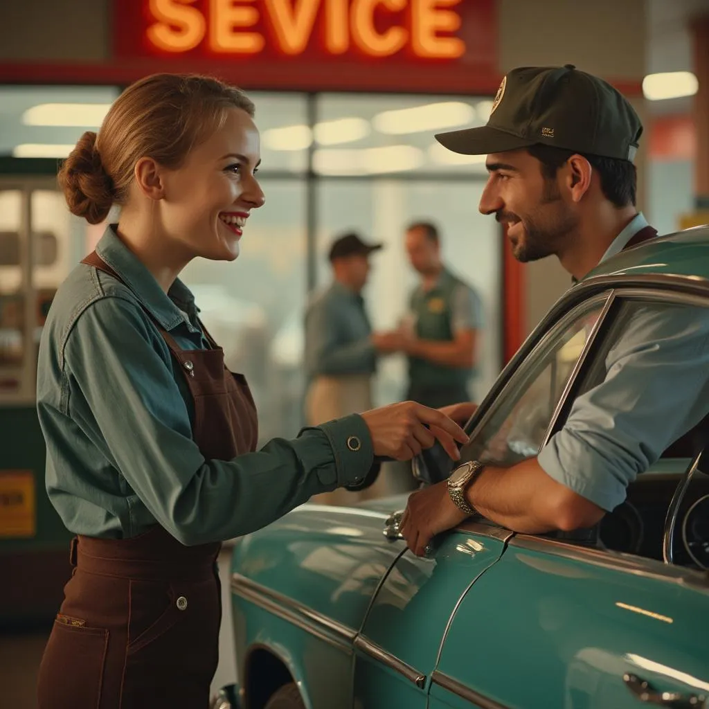 Empleado atendiendo amablemente a un cliente