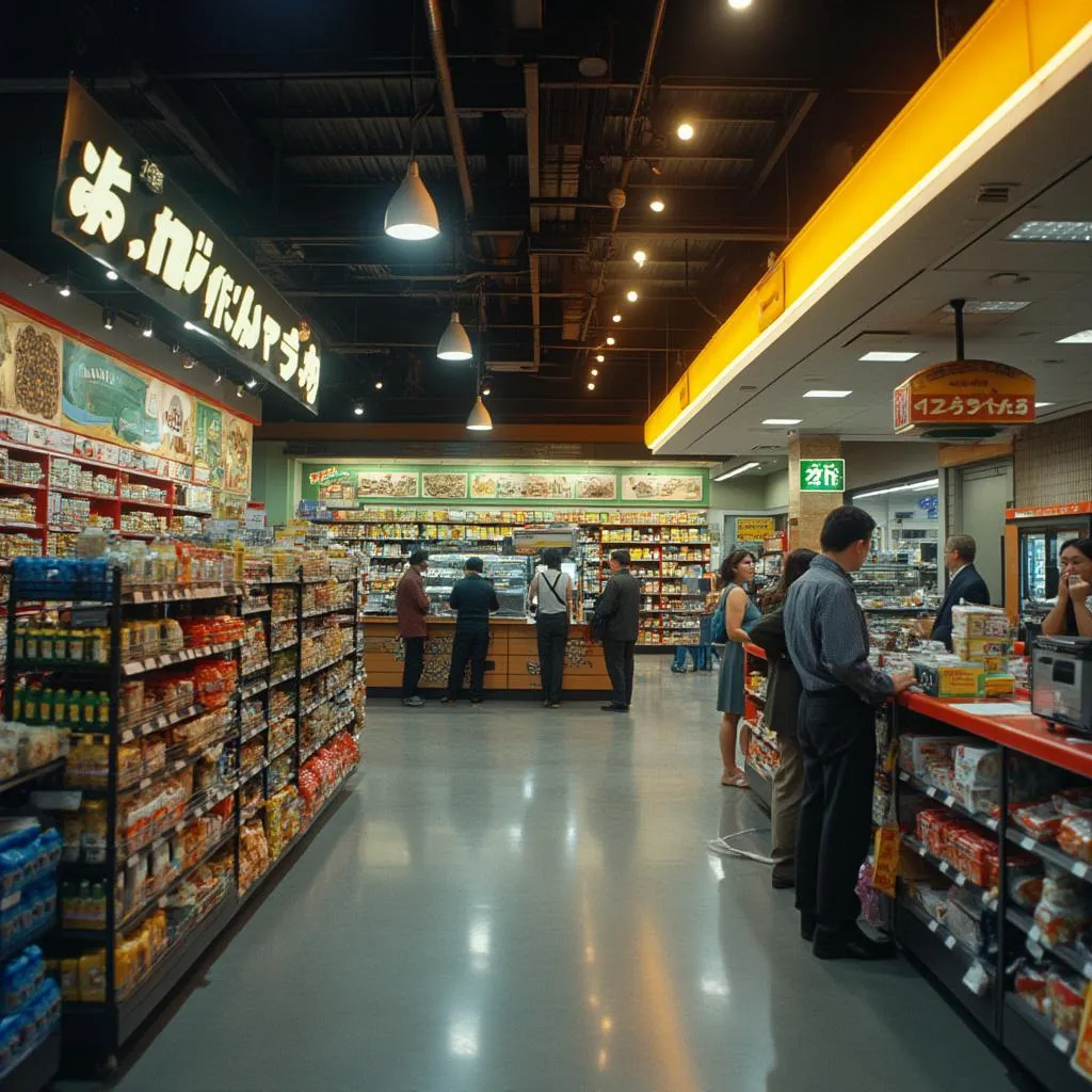 Interior de tienda de conveniencia moderna en estación de servicio